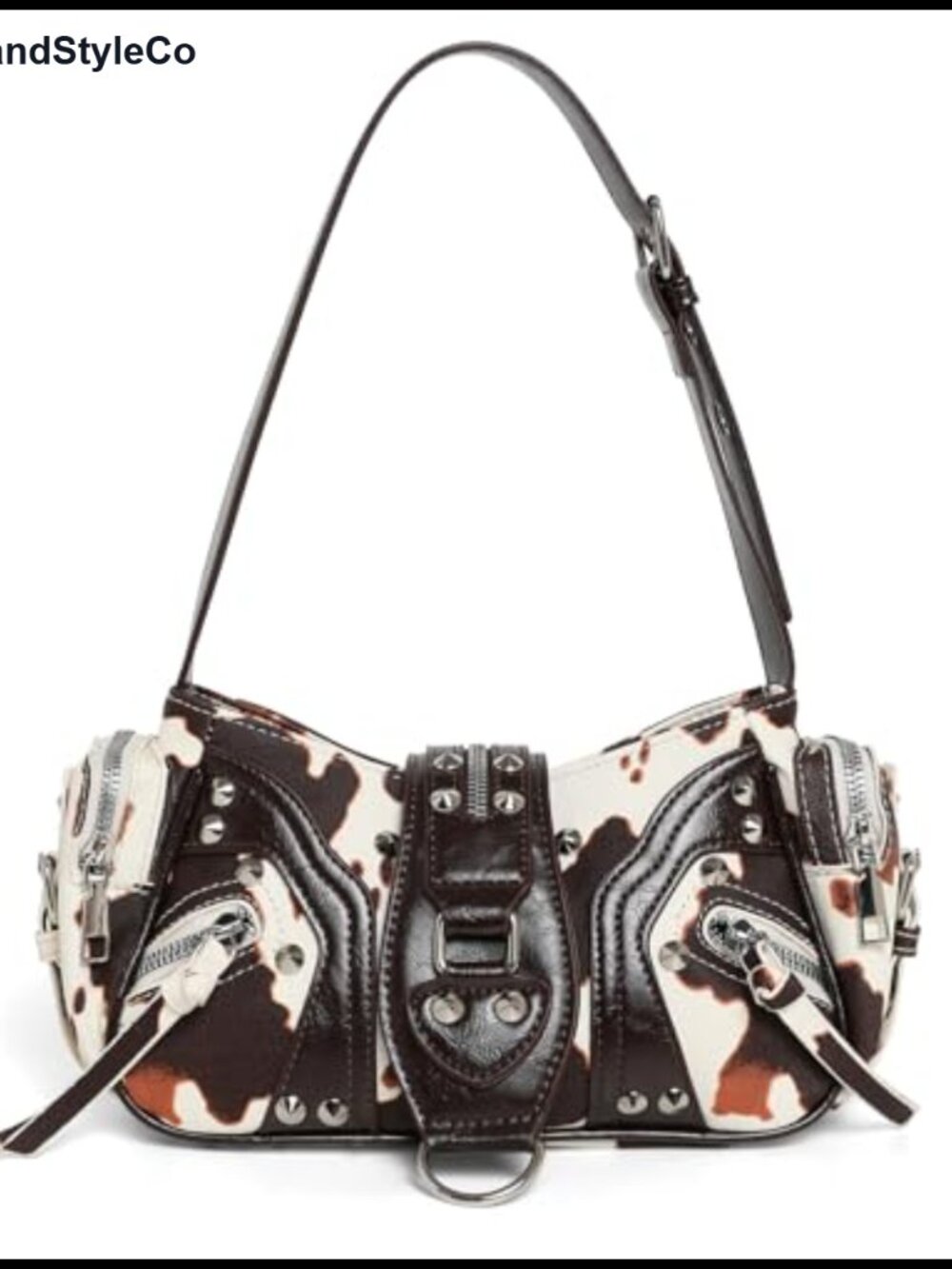 Y2K Small Studded Faux Leather Hobo Shoulder Bag Gothic Purse